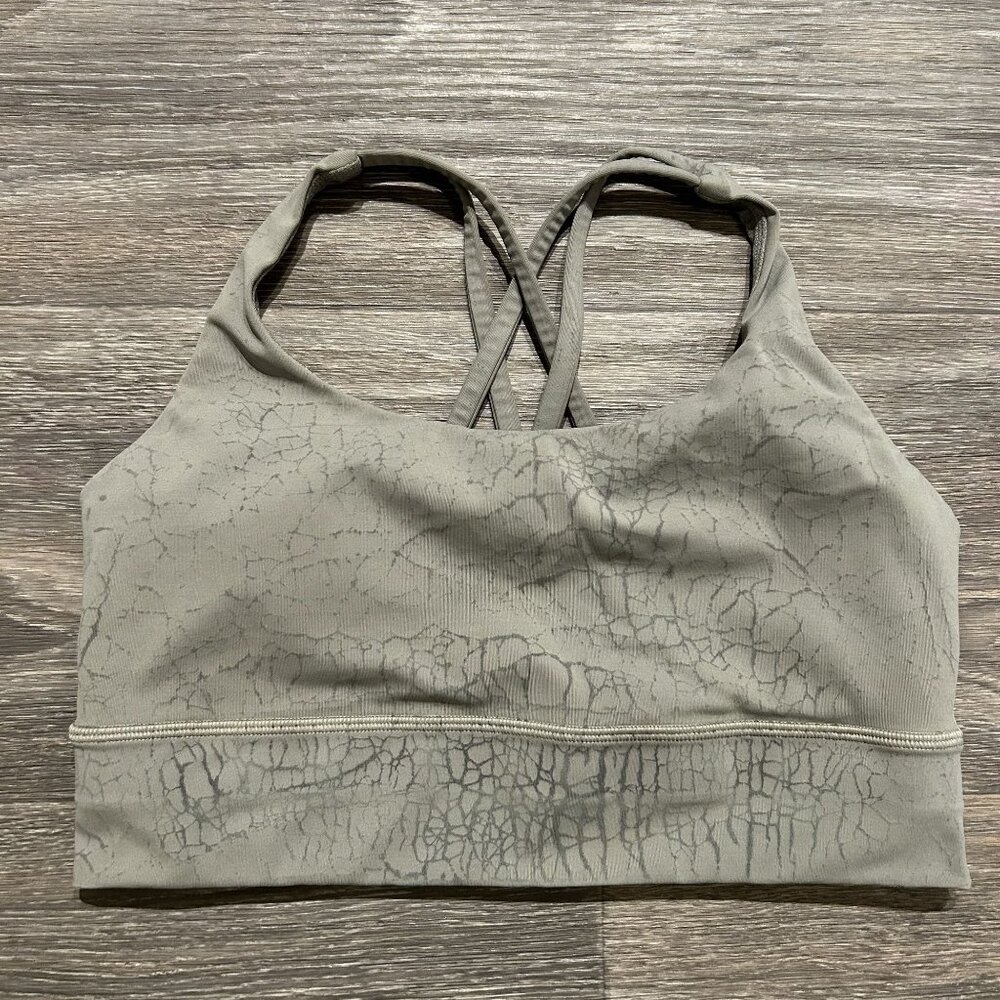 Lululemon Energy Longline Bra Medium Support Size 8 Gray Thread Dye Rover Black